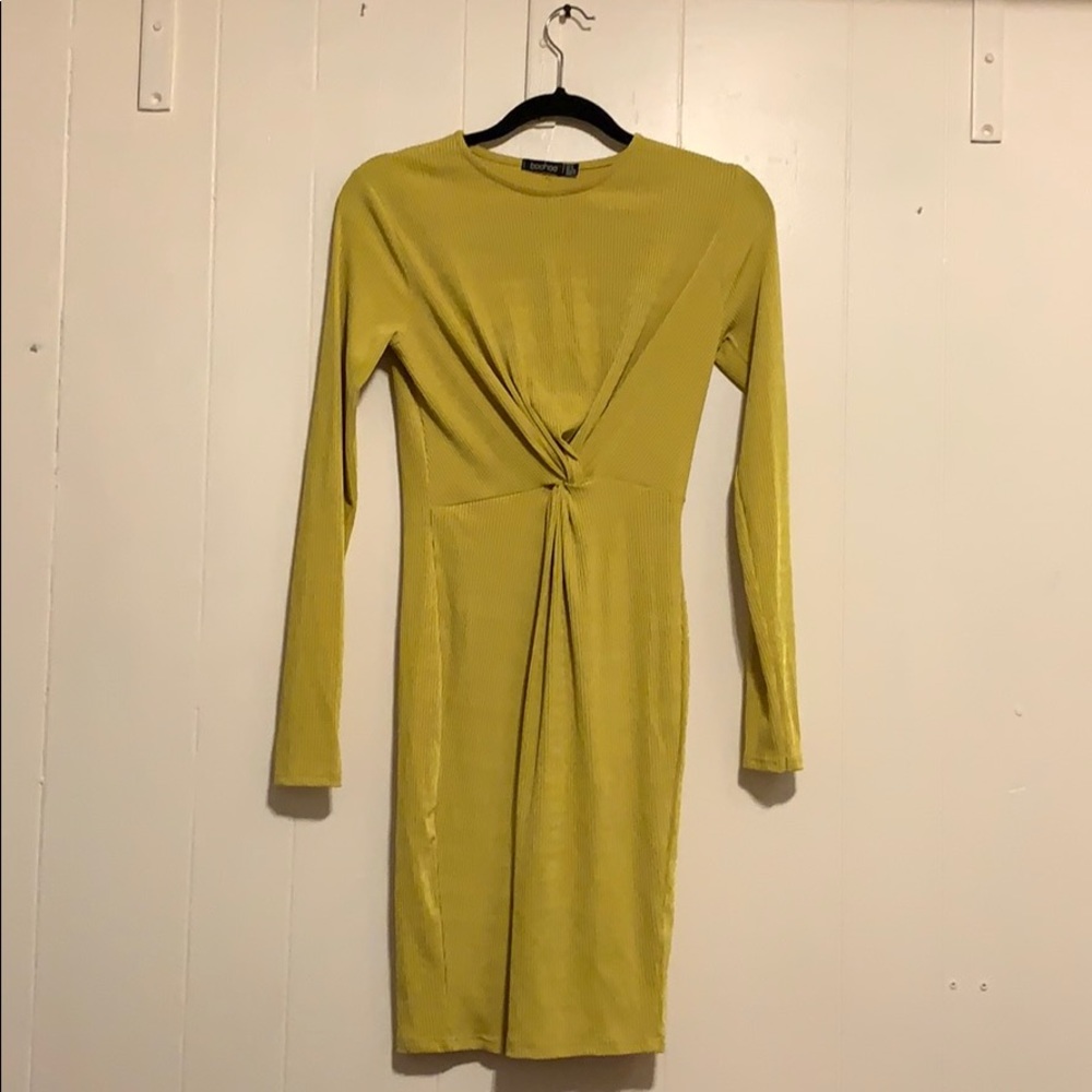 Long sleeve front tie mini party dress